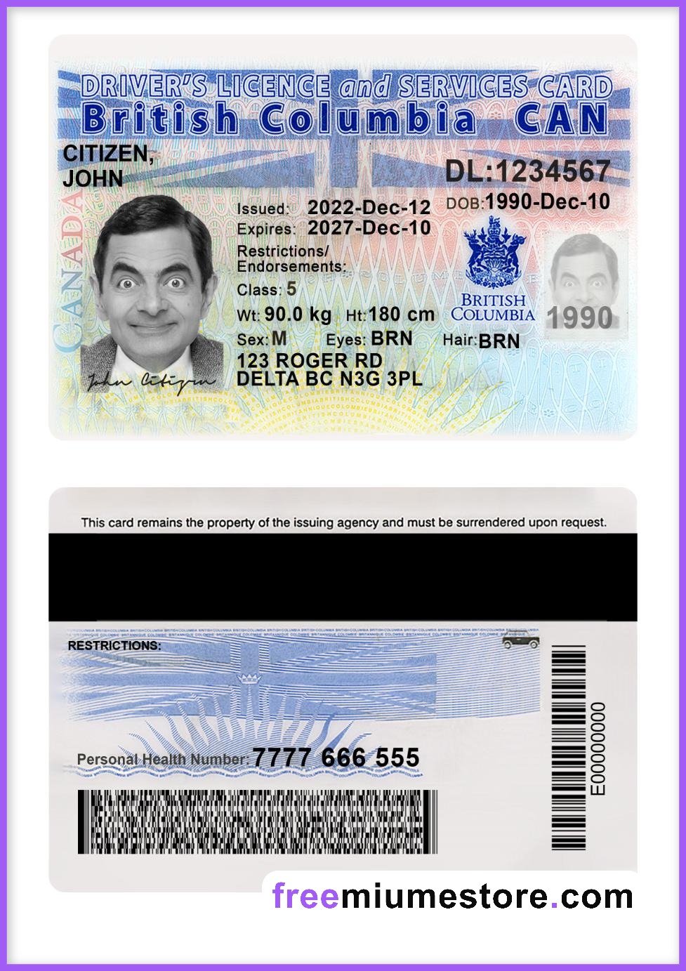 Canada-British Colombia Driver license PSD Template